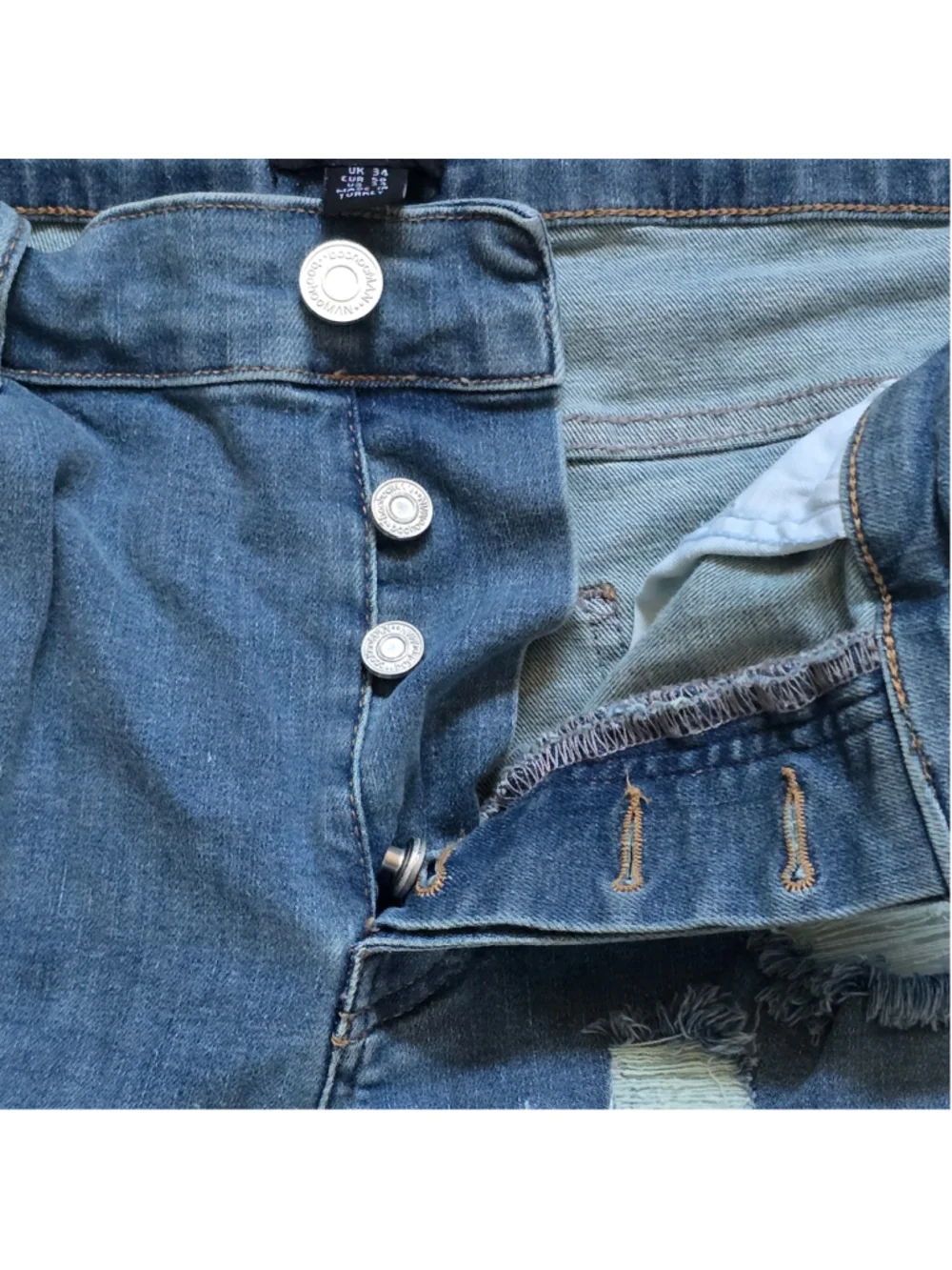 Men's boohooMAN Distressed Jean Shorts Blue Waist 34